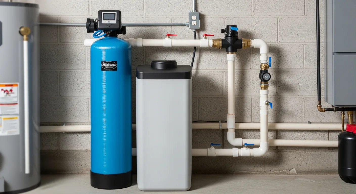 Water softener and water heater system installed in a Phoenix home to combat hard water buildup